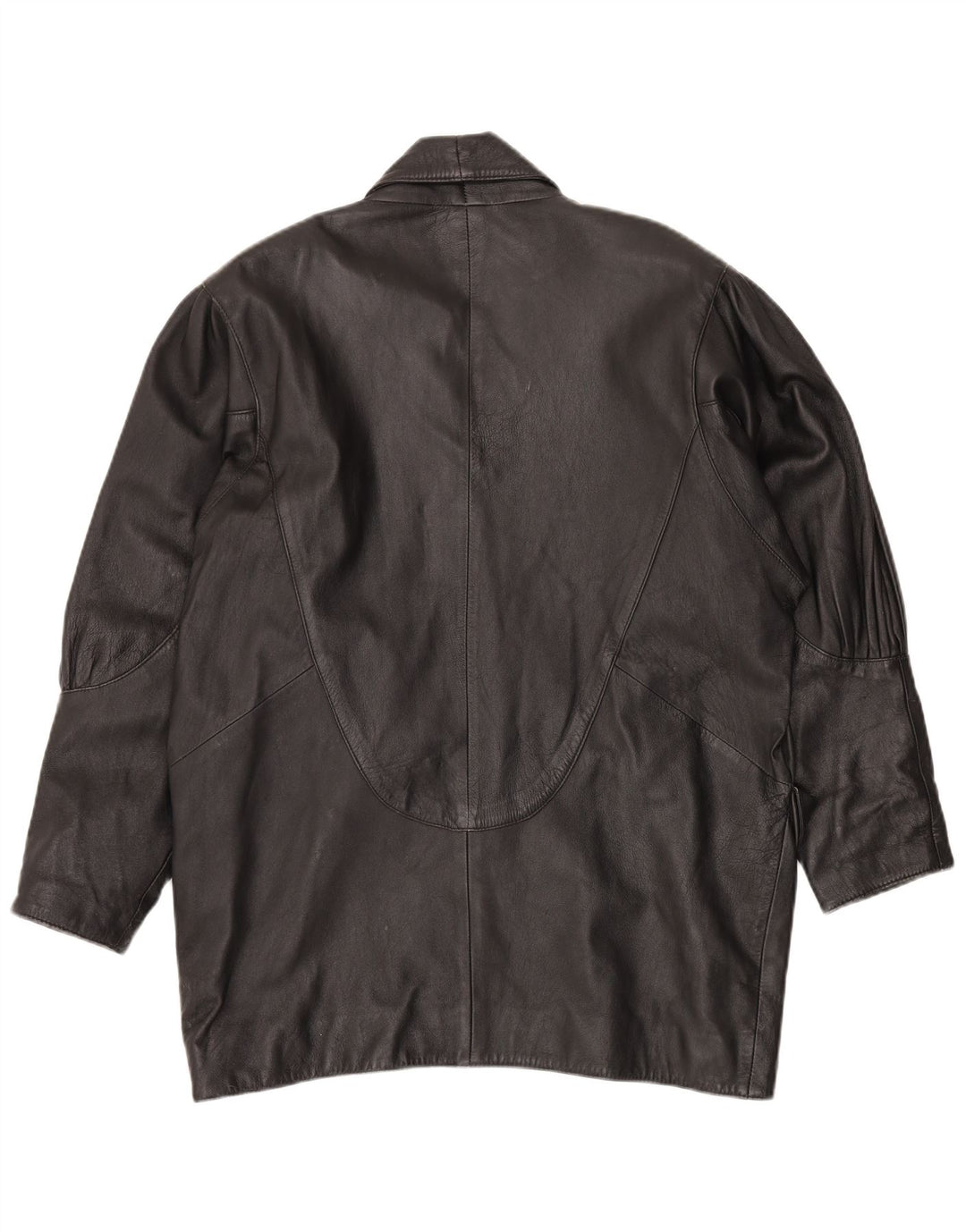 VINTAGE Womens Oversized Leather Coat UK 14 Medium Black Leather