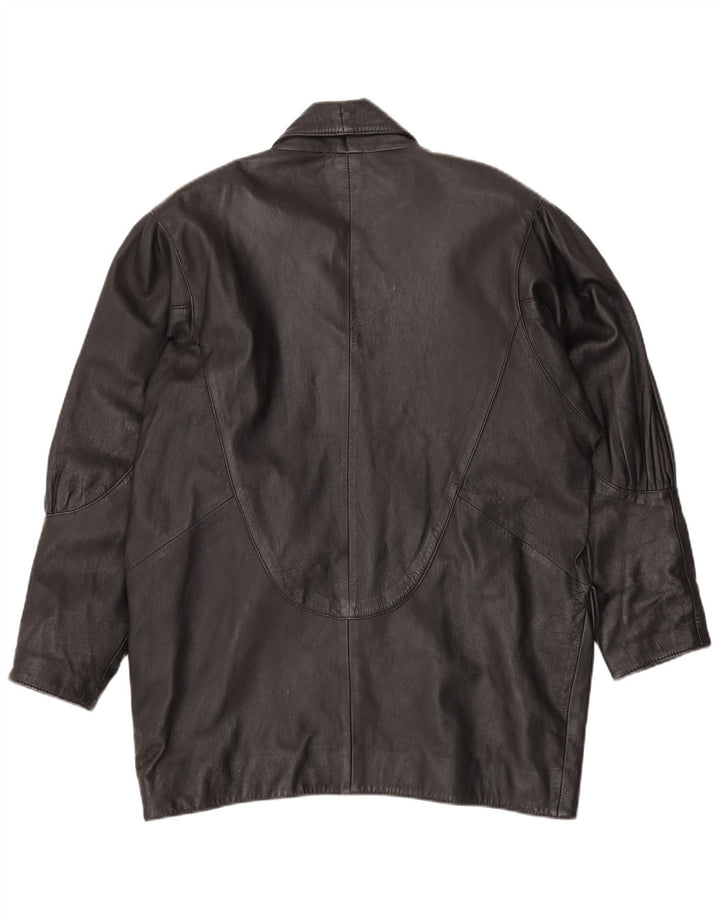 VINTAGE Womens Oversized Leather Coat UK 14 Medium Black Leather