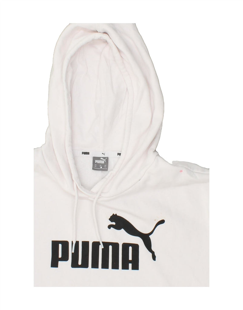 PUMA Womens Graphic Hoodie Jumper UK 6 XS White Cotton | Vintage Puma | Thrift | Second-Hand Puma | Used Clothing | Messina Hembry 