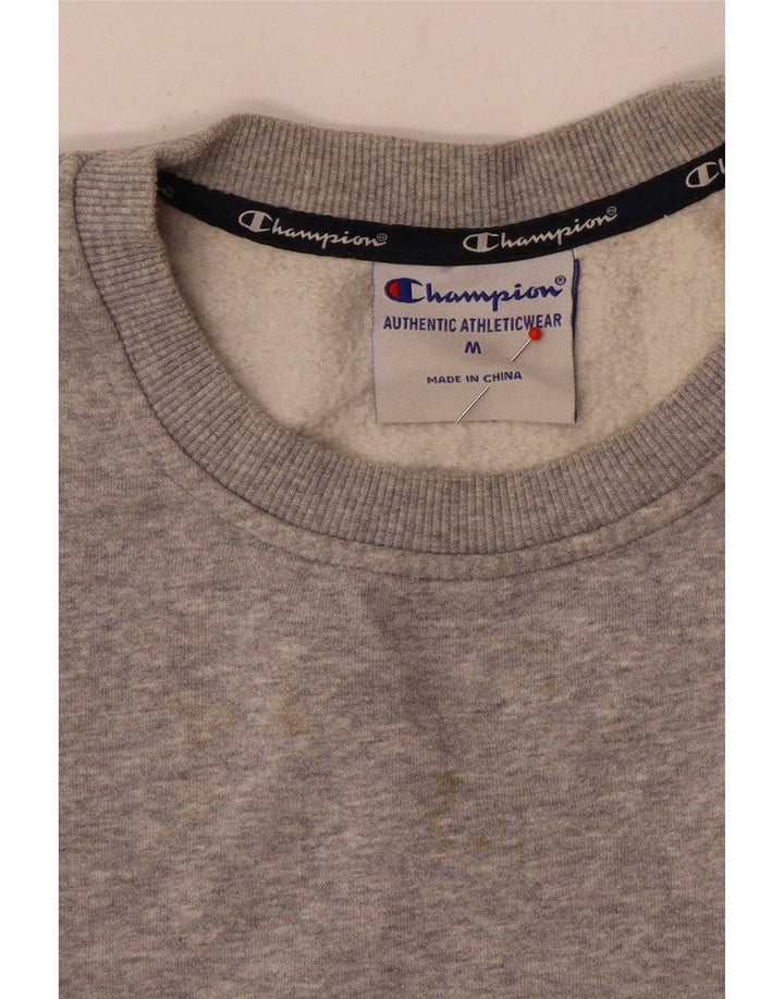 Champion Womens Crop Graphic Sweatshirt Jumper UK 14 Medium Grey Flecked