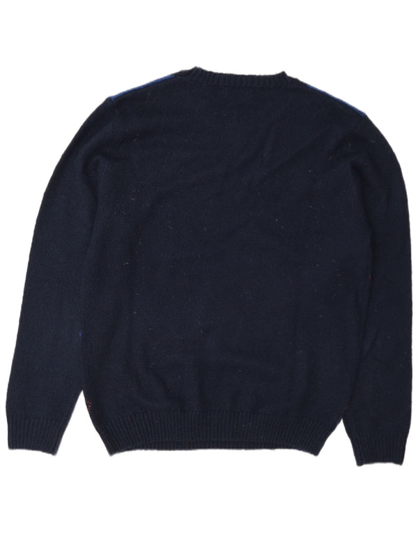 Markup Mens Crew Neck Jumper Sweater XL Navy Blue Argyle/Diamond Acrylic
