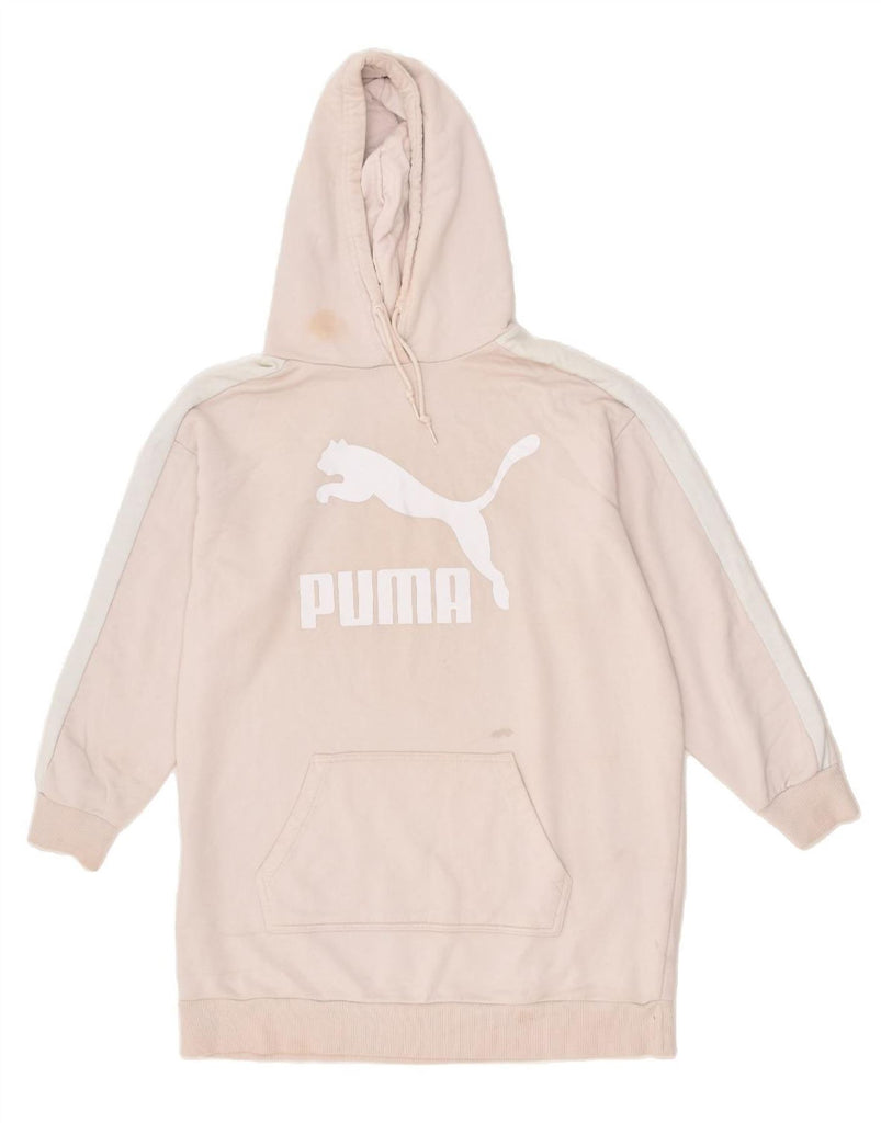 PUMA Womens Oversized Longline Hoodie Jumper UK 14 Medium Beige Cotton | Vintage Puma | Thrift | Second-Hand Puma | Used Clothing | Messina Hembry 