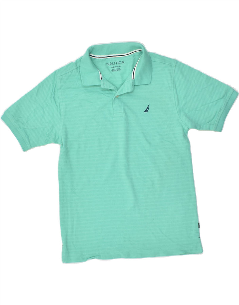 NAUTICA Boys Polo Shirt 14-15 Years Large  Turquoise Striped Cotton | Vintage Nautica | Thrift | Second-Hand Nautica | Used Clothing | Messina Hembry 