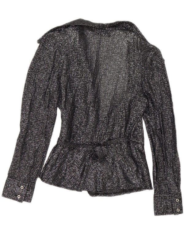 Vintage Womens Wrap Shirt Blouse EU 38 Medium Black Flecked