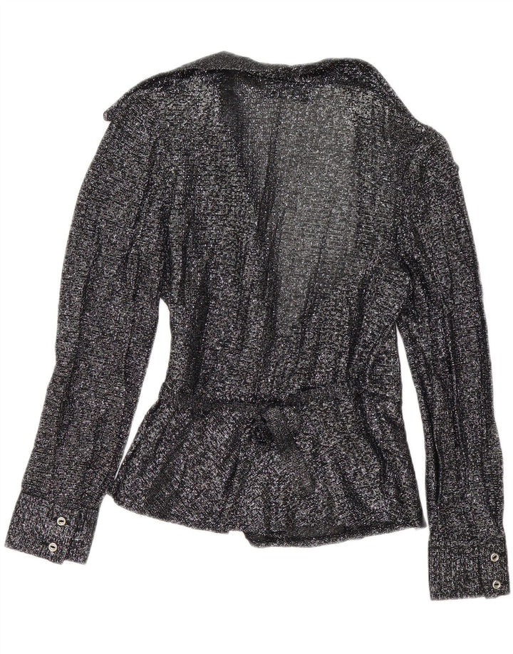 Vintage Womens Wrap Shirt Blouse EU 38 Medium Black Flecked