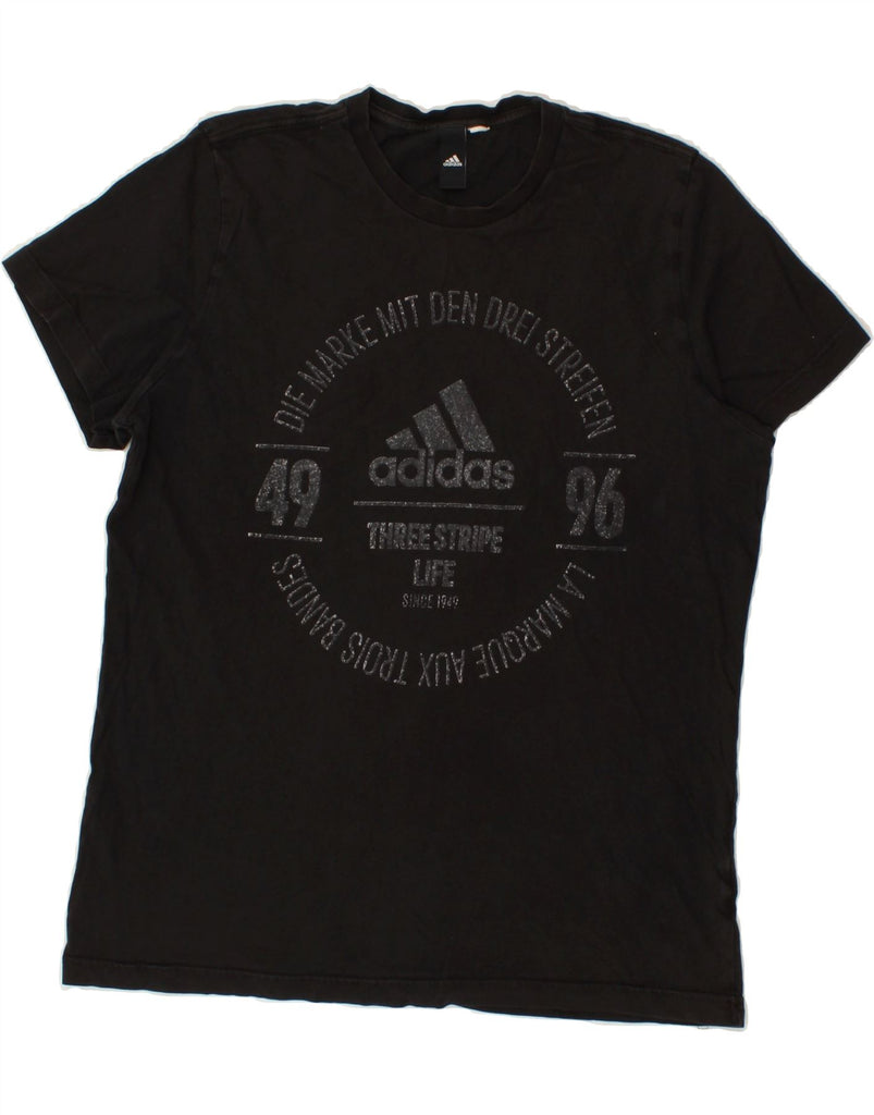 ADIDAS Mens Graphic T-Shirt Top Medium Black Vintage Adidas and Second-Hand Adidas from Messina Hembry 