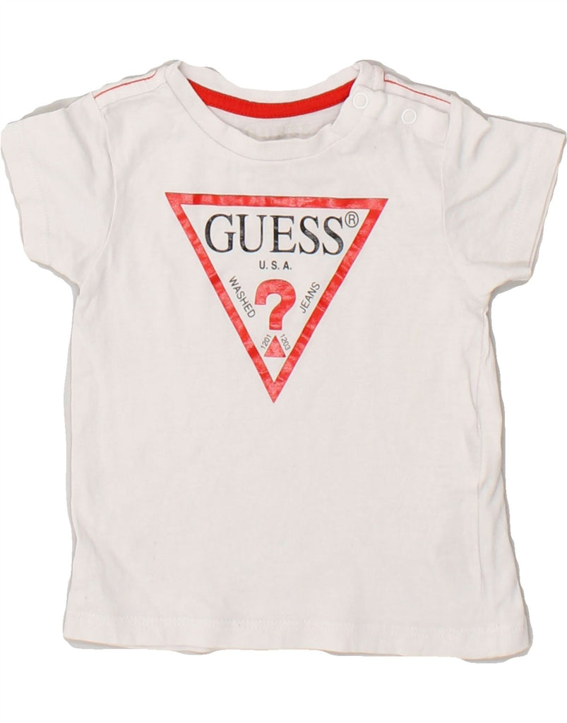 GUESS Baby Boys Graphic T-Shirt Top 9-12 Months White Cotton | Vintage Guess | Thrift | Second-Hand Guess | Used Clothing | Messina Hembry 