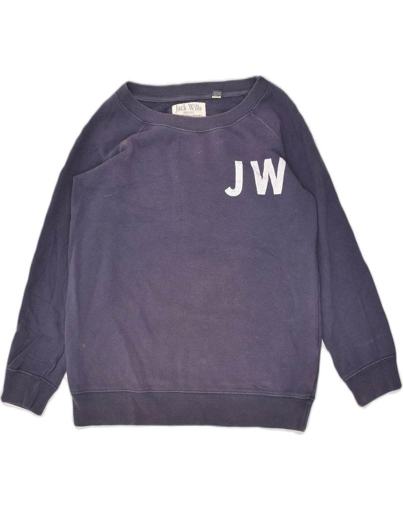 JACK WILLS Womens Graphic Sweatshirt Jumper UK 8 Small Navy Blue Cotton | Vintage Jack Wills | Thrift | Second-Hand Jack Wills | Used Clothing | Messina Hembry 