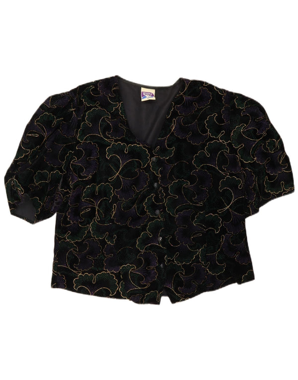 Yessica Womens Short Sleeve Shirt Blouse EU 42 Large Black Floral Acetate