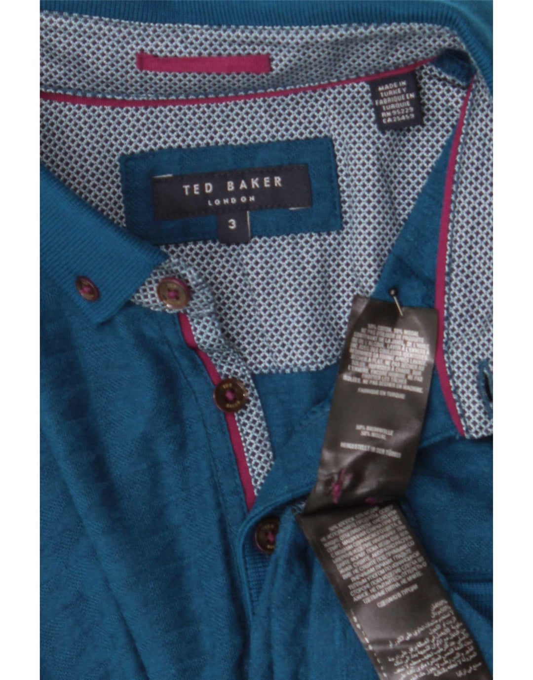 Ted Baker Mens Polo Shirt Size 3 Medium Turquoise Cotton
