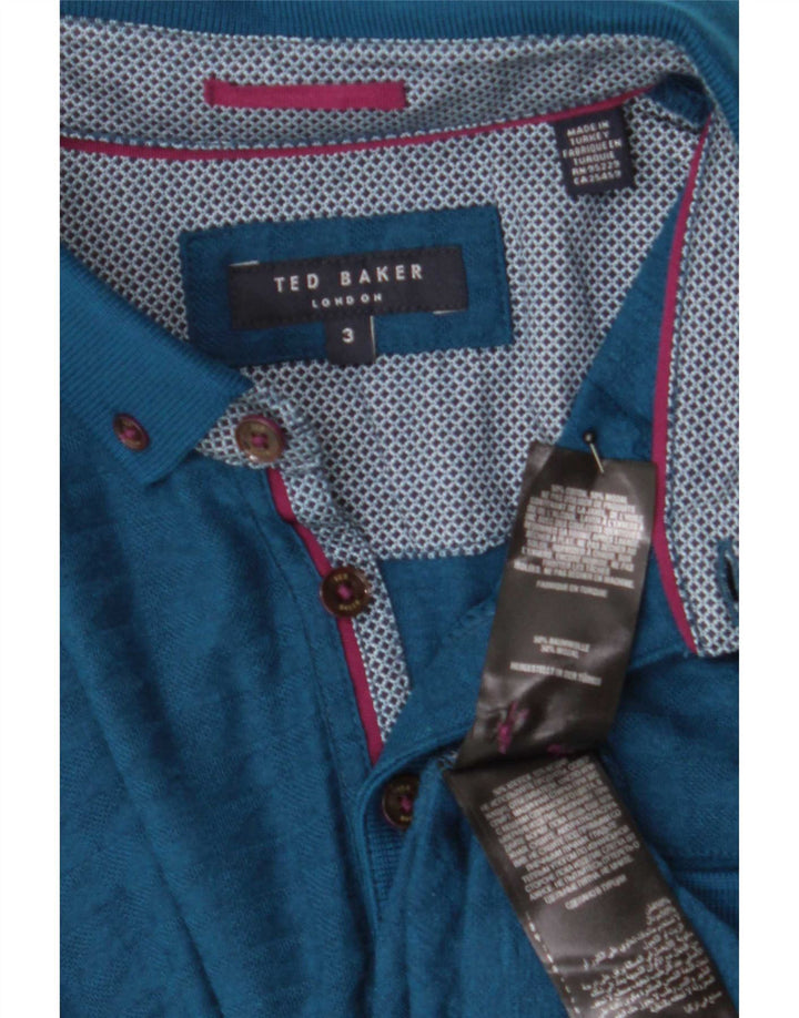 Ted Baker Mens Polo Shirt Size 3 Medium Turquoise Cotton