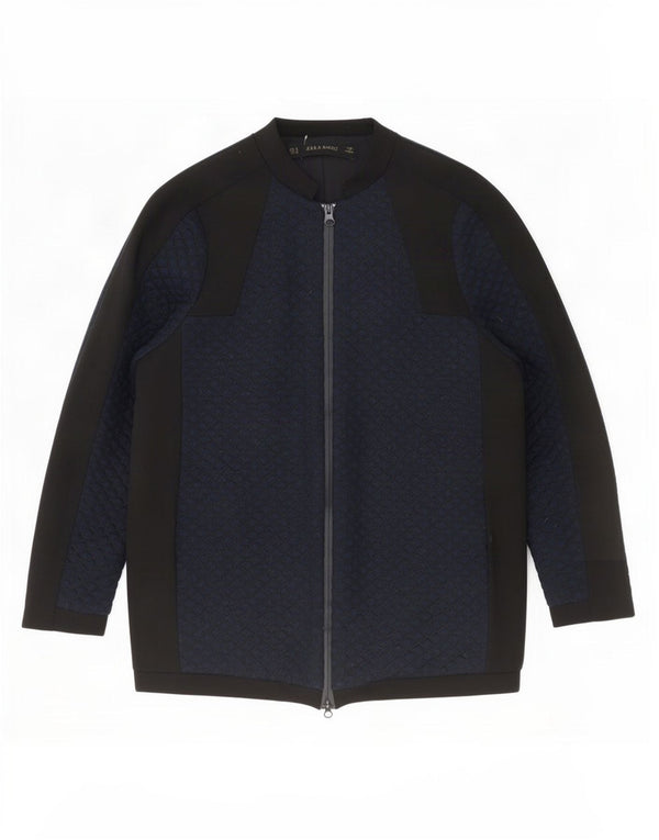 Zara Womens Oversized Bomber Jacket UK 10 Small Navy Blue Colourblock