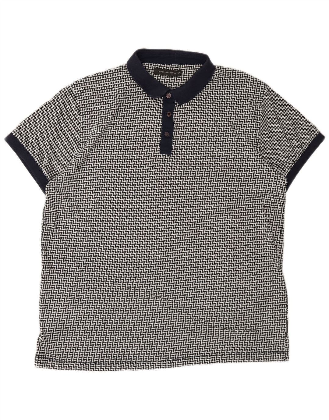 French Connection Mens Polo Shirt 2XL Black Houndstooth Cotton