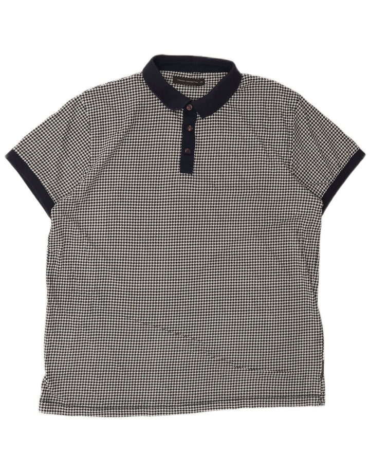 French Connection Mens Polo Shirt 2XL Black Houndstooth Cotton