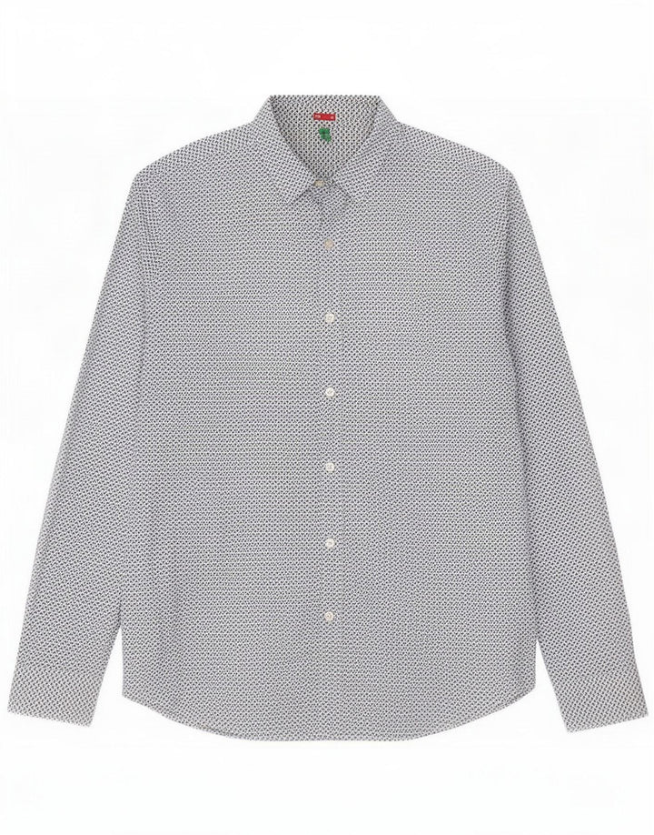 Benetton Mens Slim Shirt Medium Blue Geometric