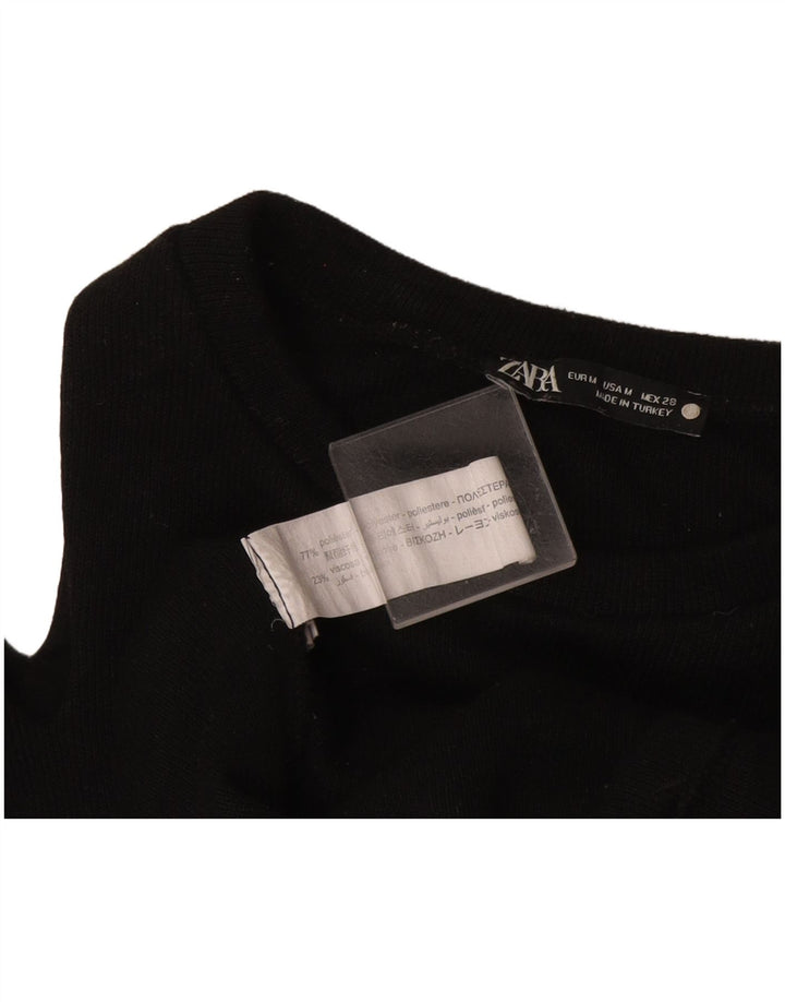 Zara Womens Long Sleeve Crop Off Shoulder Top UK 12 Medium Black Polyester