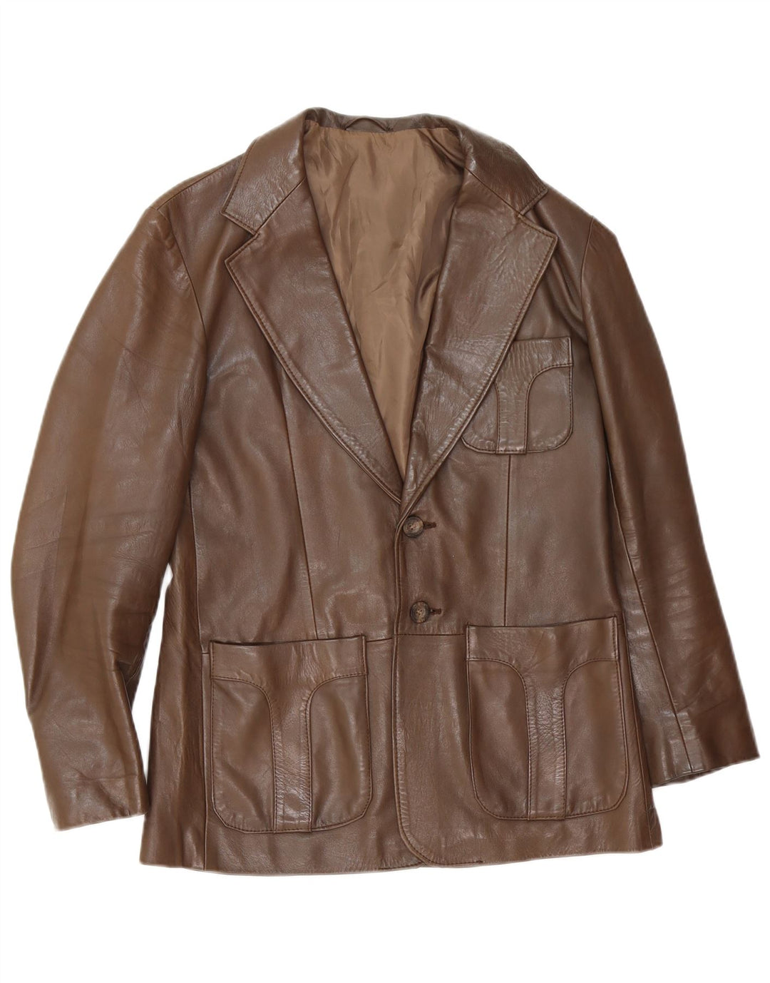 Vintage Mens 2 Button Leather Blazer Jacket UK 38 Medium Brown