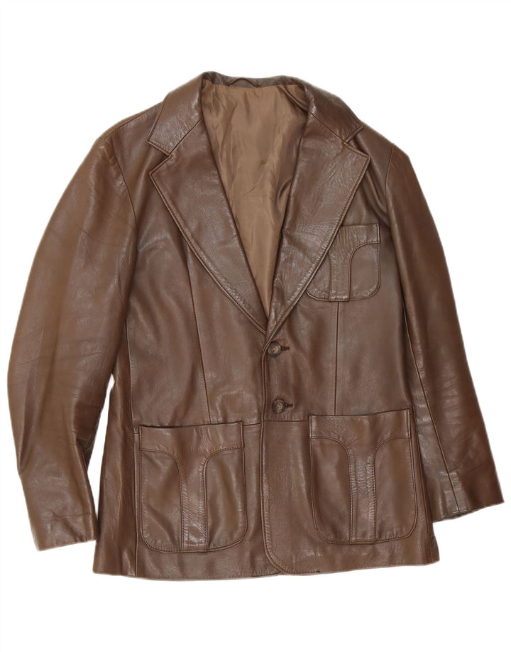 Vintage Mens 2 Button Leather Blazer Jacket UK 38 Medium Brown