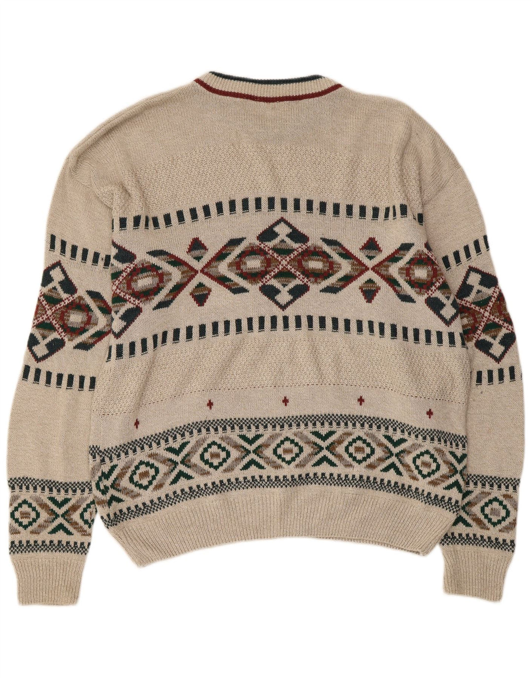 VINTAGE Mens Crew Neck Jumper Sweater Medium Beige Fair Isle