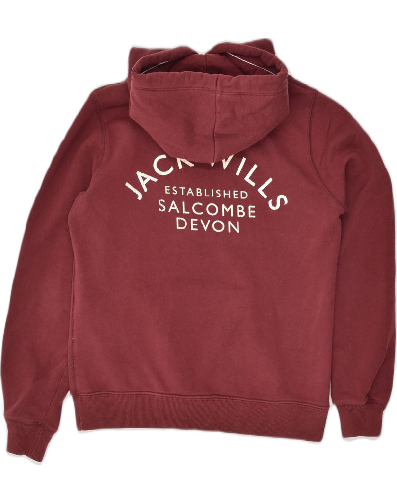 JACK WILLS Womens Graphic Hoodie Jumper UK 12 Medium Maroon Cotton | Vintage Jack Wills | Thrift | Second-Hand Jack Wills | Used Clothing | Messina Hembry 