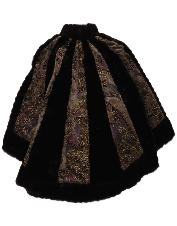 Vintage Womens Faux Fur Overcoat UK 16 Large Black Paisley
