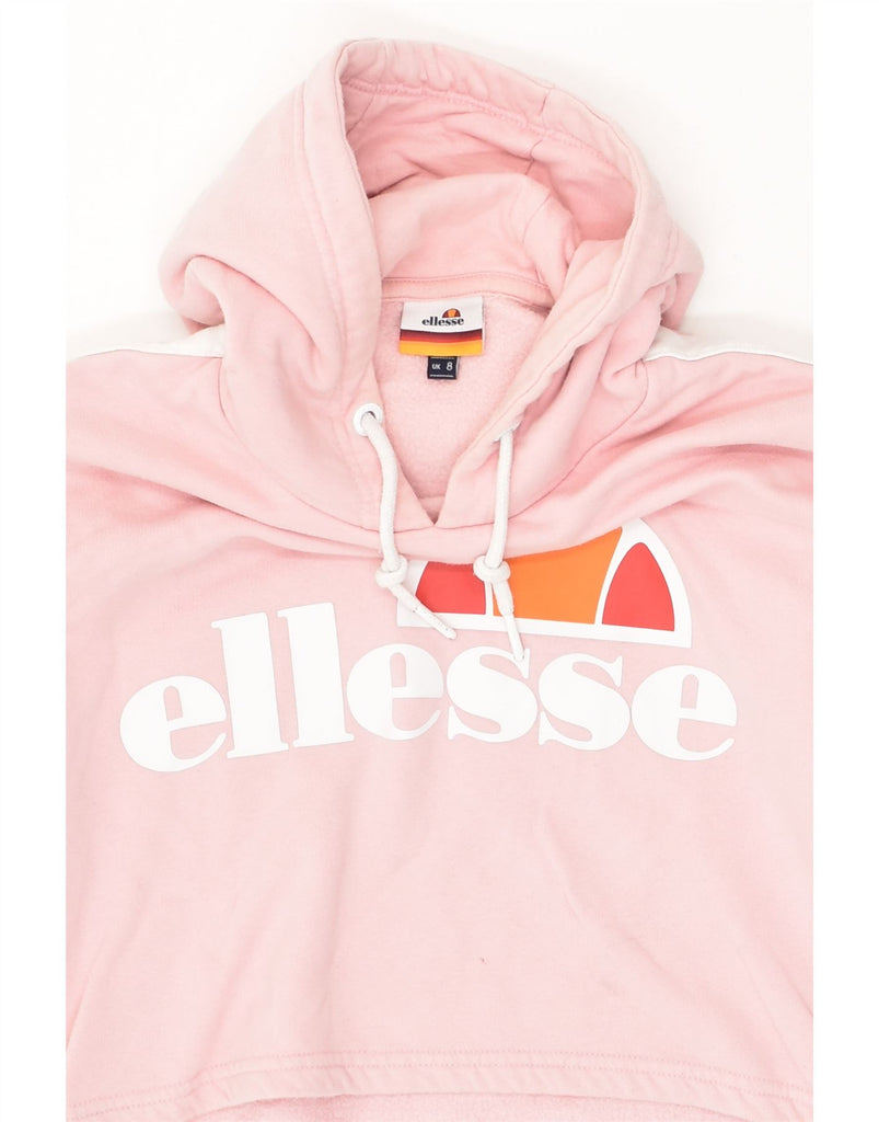 ELLESSE Womens Crop Graphic Hoodie Jumper UK 8 Small  Pink Cotton | Vintage Ellesse | Thrift | Second-Hand Ellesse | Used Clothing | Messina Hembry 