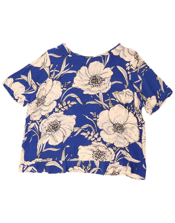 ZARA Womens Oversized Blouse Top UK 16 Large Blue Floral