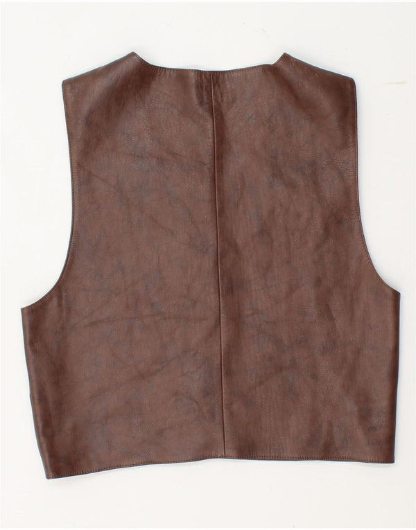 VINTAGE Womens Leather Waistcoat IT 48 XL Brown Leather
