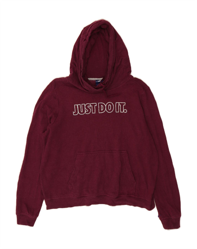 NIKE Womens Graphic Oversized Hoodie Jumper UK 16 Large Maroon Cotton Vintage Nike and Second-Hand Nike from Messina Hembry 