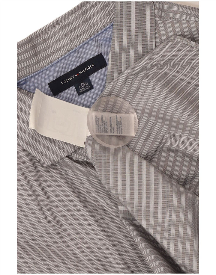 Tommy Hilfiger Mens Shirt XL Grey Striped Cotton