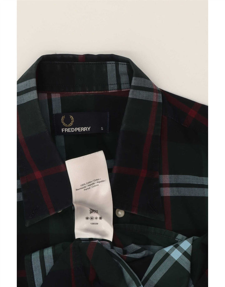 Fred Perry Mens Shirt Small Green Plaid Cotton