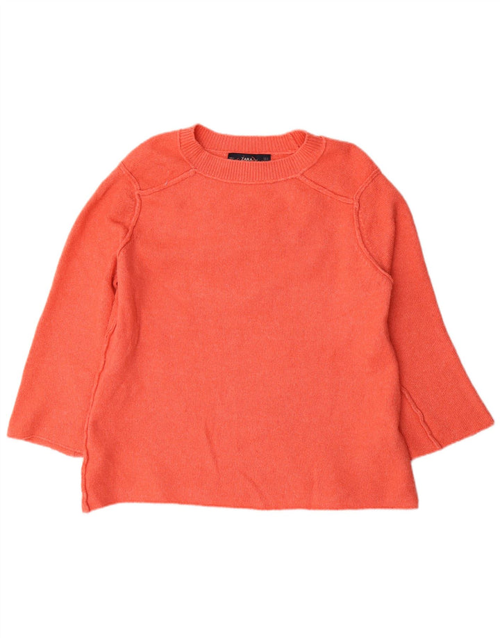 Zara Womens Oversized Boat Neck Jumper Sweater UK 10 Small Orange Polyester