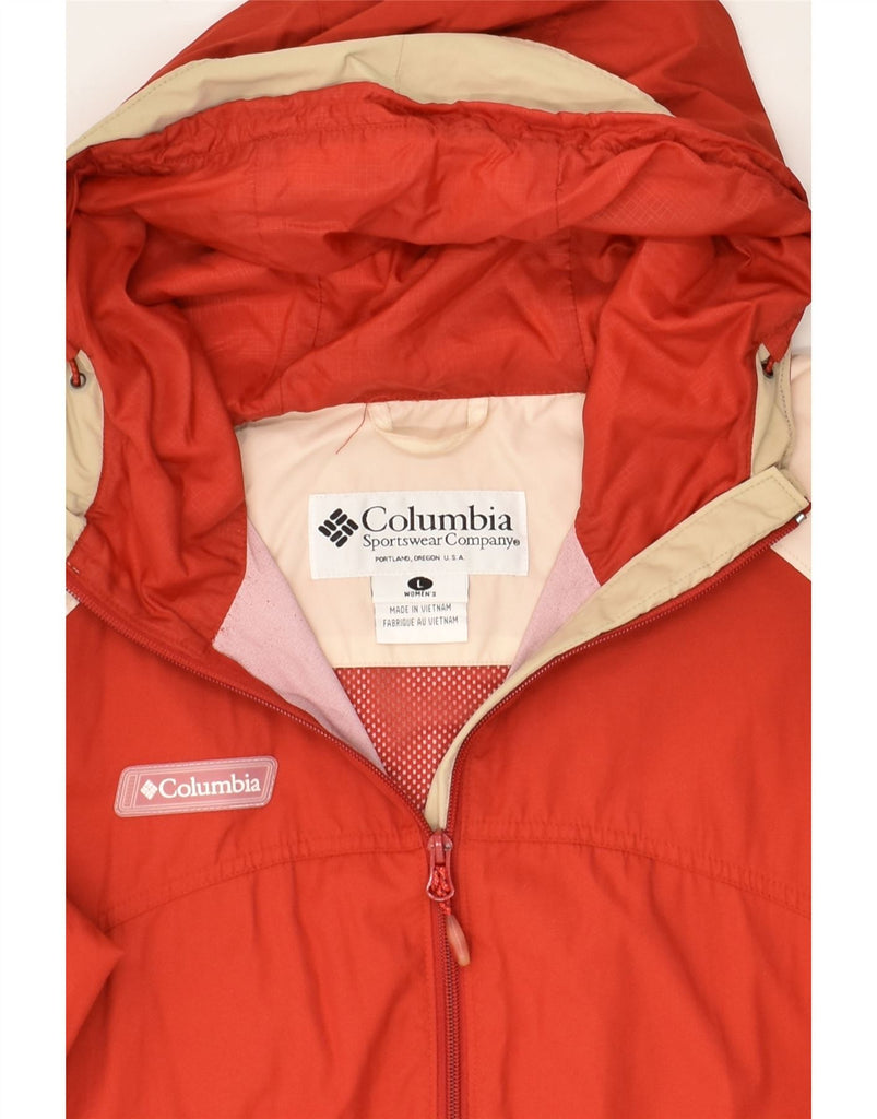 COLUMBIA Womens Hooded Rain Jacket UK 16 Large Red Colourblock Nylon Vintage Columbia and Second-Hand Columbia from Messina Hembry 