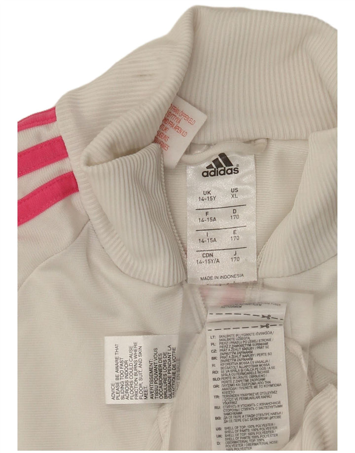 Adidas Girls Graphic Tracksuit Top Jacket 14-15 Years White Polyester