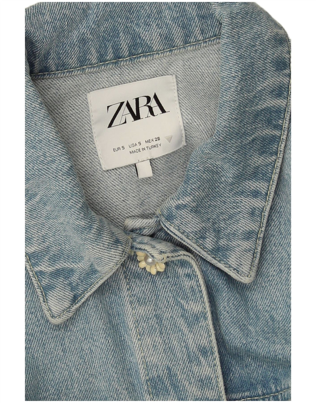 Zara Womens Crop Denim Jacket UK 10 Small Blue Patchwork