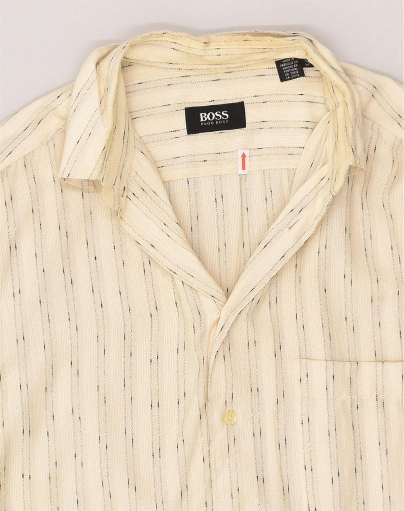 HUGO BOSS Mens Shirt Small Off White Pinstripe Cotton | Vintage Hugo Boss | Thrift | Second-Hand Hugo Boss | Used Clothing | Messina Hembry 