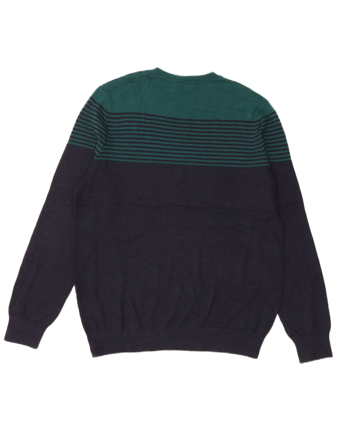 Jaeger Mens Crew Neck Jumper Sweater Large Navy Blue Colourblock Wool