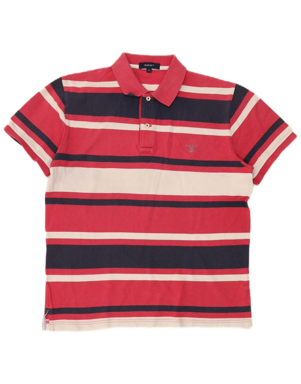 Gant Mens Polo Shirt Medium Pink Striped Cotton