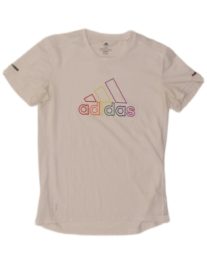 Adidas Mens Running Graphic T-Shirt Top Medium White Polyester
