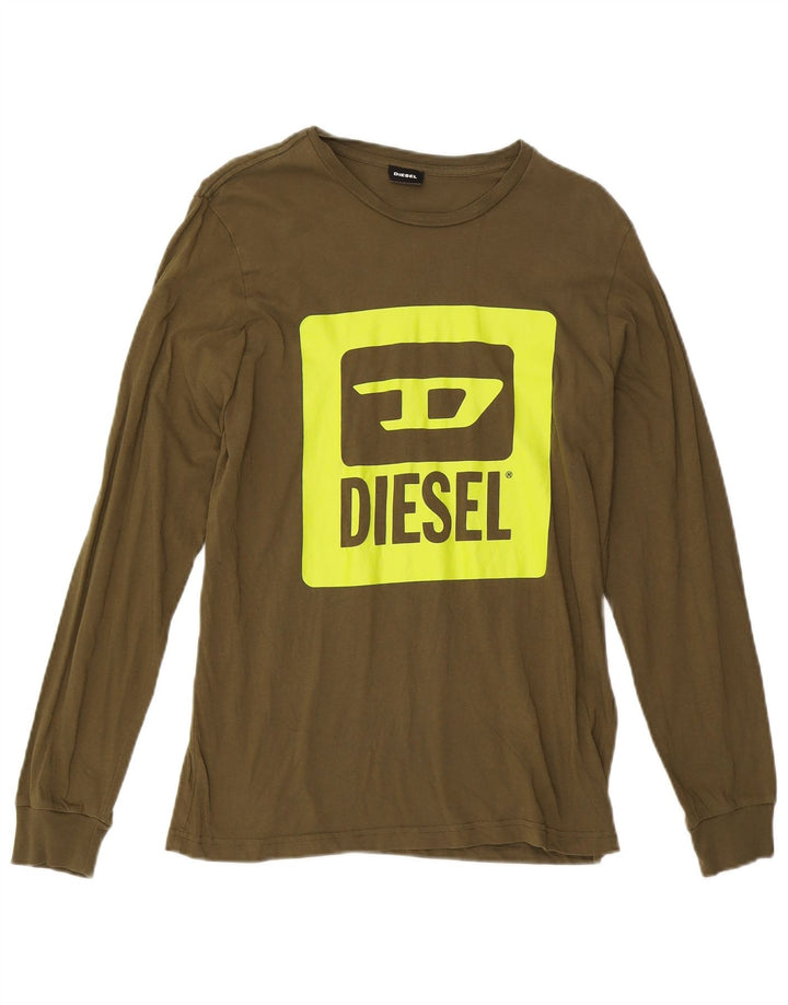 DIESEL Boys Graphic Top Long Sleeve 15-16 Years Khaki Cotton