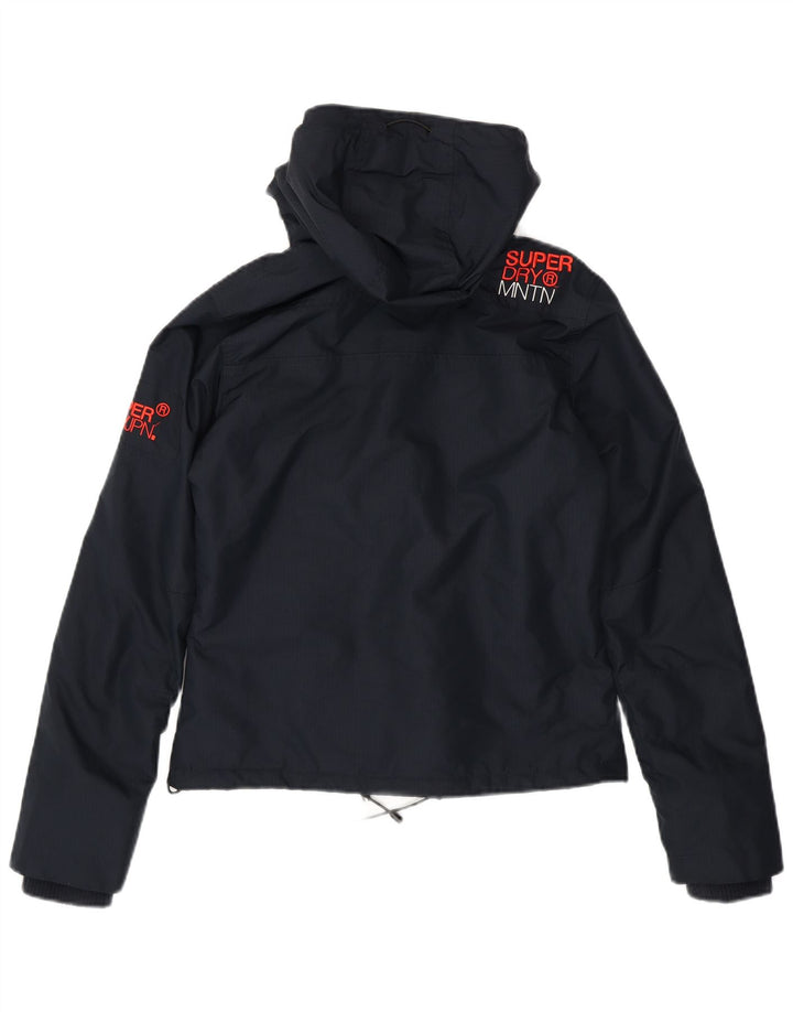 SUPERDRY Womens Graphic Hooded Windbreaker Jacket UK 8 Small Navy Blue