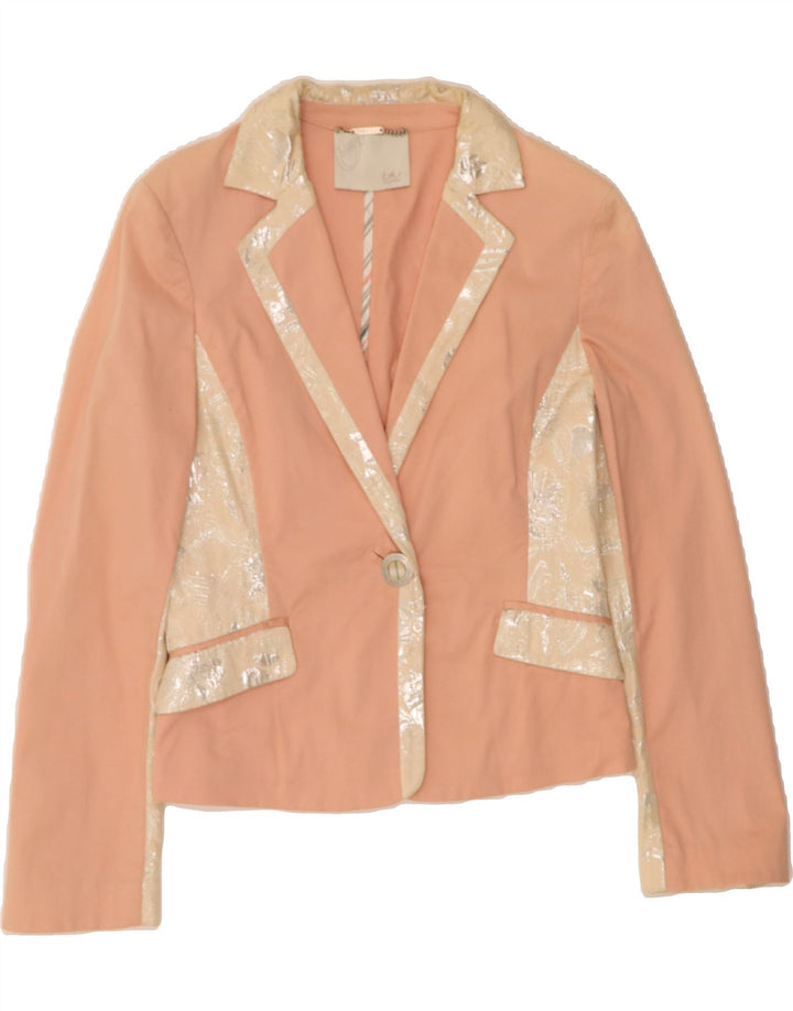 BYBLOS Womens 1 Button Blazer Jacket US 8 Medium Pink Colourblock Cotton Vintage Byblos and Second-Hand Byblos from Messina Hembry 