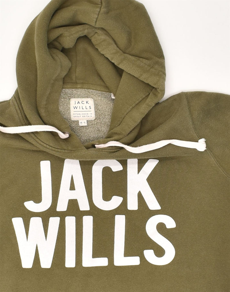 JACK WILLS Womens Graphic Hoodie Jumper UK 10 Small  Khaki Cotton | Vintage Jack Wills | Thrift | Second-Hand Jack Wills | Used Clothing | Messina Hembry 