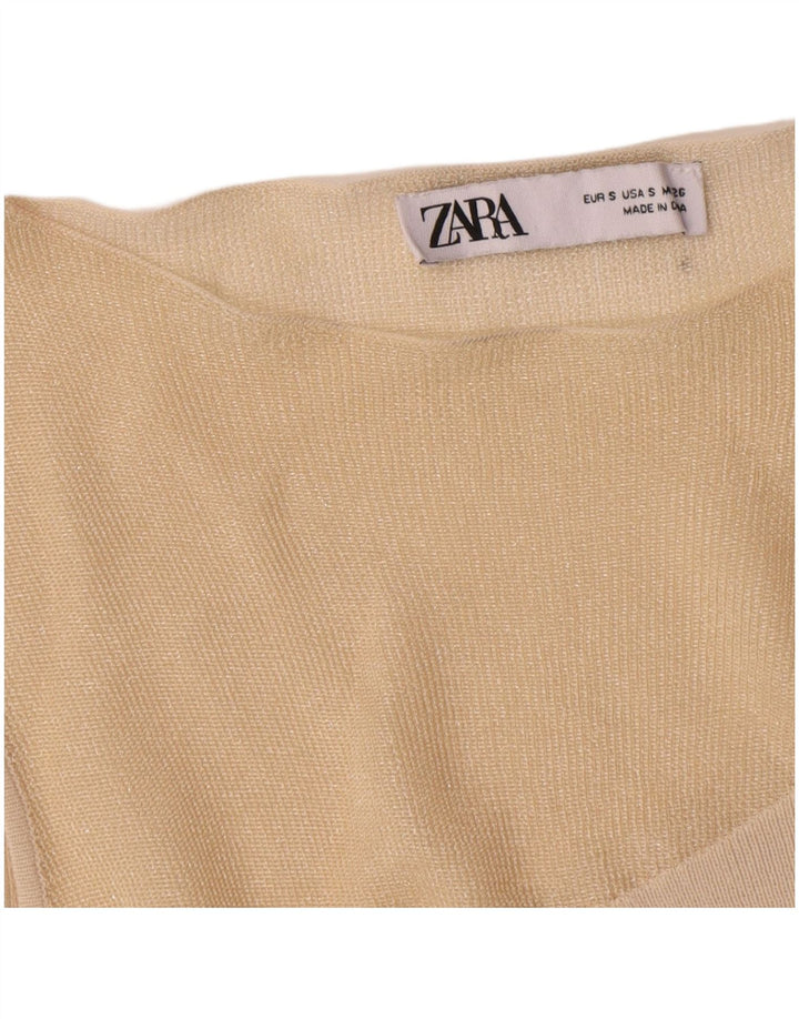 Zara Womens Crop One Shoulder Top UK 8 Small Beige Colourblock Nylon