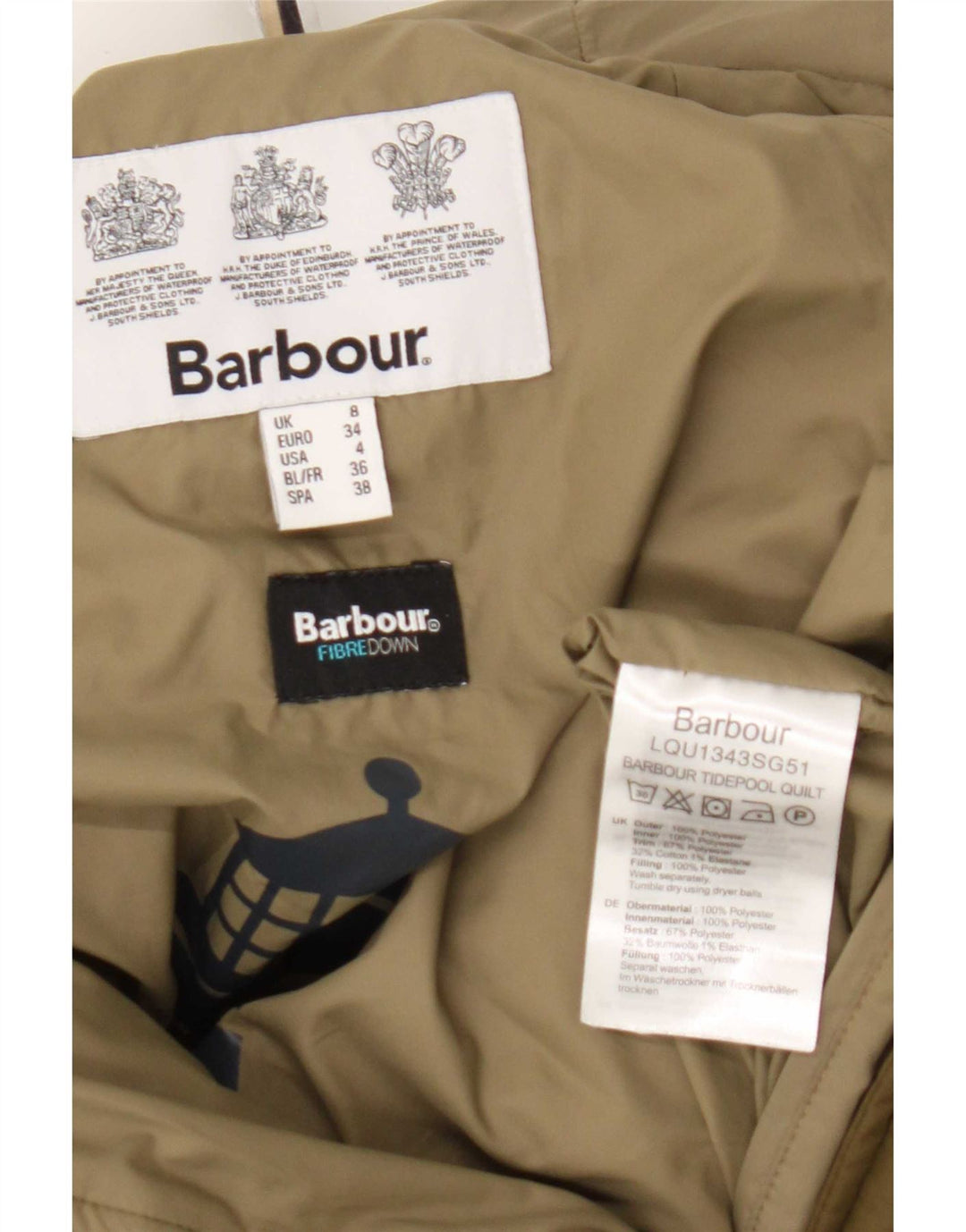 Barbour Womens Hooded Oversized Padded Jacket UK 8 Small Green Polyester