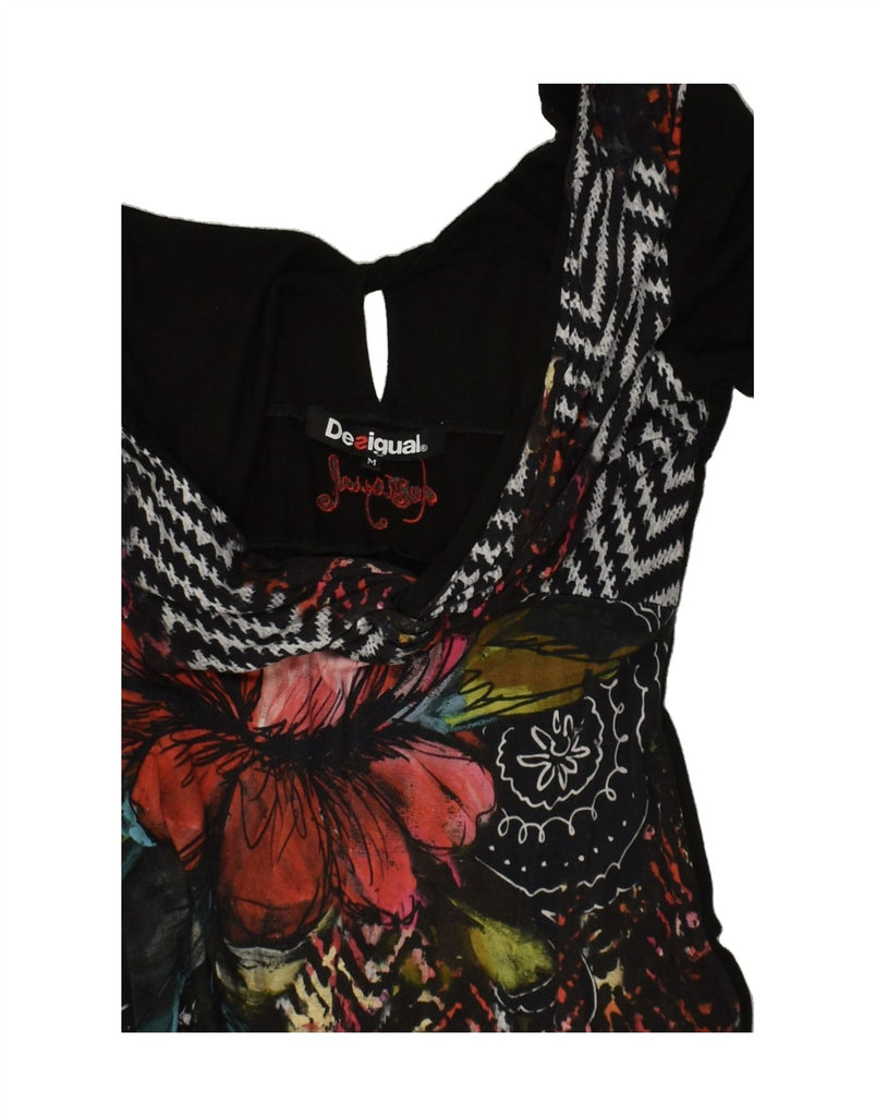 DESIGUAL Womens A-Line Dress UK 12 Medium Black Floral | Vintage Desigual | Thrift | Second-Hand Desigual | Used Clothing | Messina Hembry 