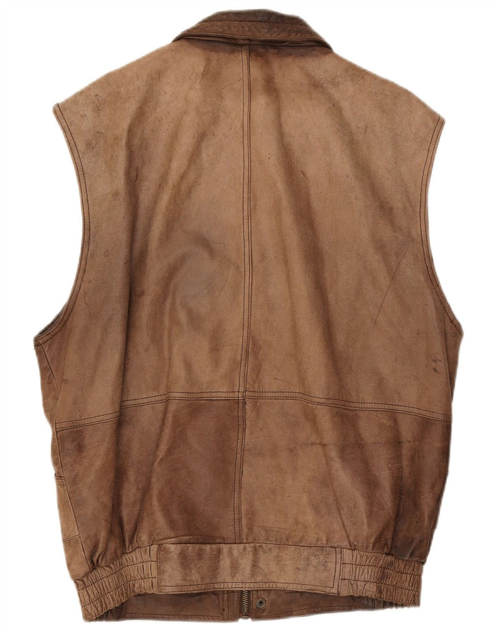 Vintage Mens Leather Gilet IT 50 Large Brown Leather