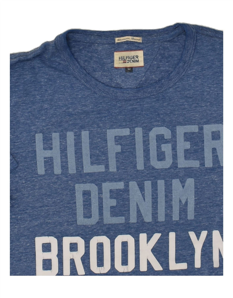 TOMMY HILFIGER Mens Graphic T-Shirt Top Medium Blue Flecked Polyester Vintage Tommy Hilfiger and Second-Hand Tommy Hilfiger from Messina Hembry 