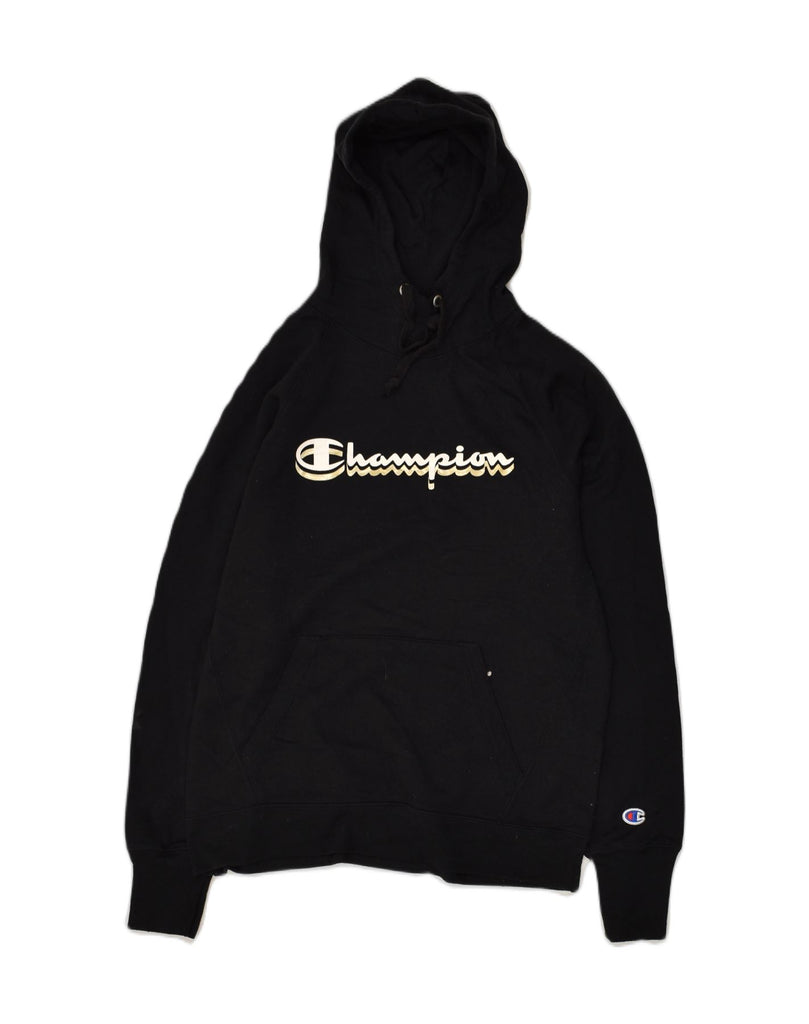 CHAMPION Womens Graphic Hoodie Jumper UK 12 Medium Black Cotton | Vintage Champion | Thrift | Second-Hand Champion | Used Clothing | Messina Hembry 