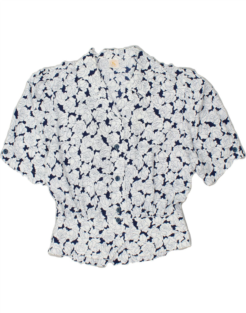 VINTAGE Womens Short Sleeve Shirt Blouse UK 14 Large Blue Floral | Vintage Vintage | Thrift | Second-Hand Vintage | Used Clothing | Messina Hembry 